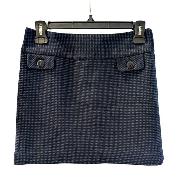 Gap Navy Blue Black Textured Wool Blend Mini Skirt Back Zip Size 0 Career - Picture 1 of 7